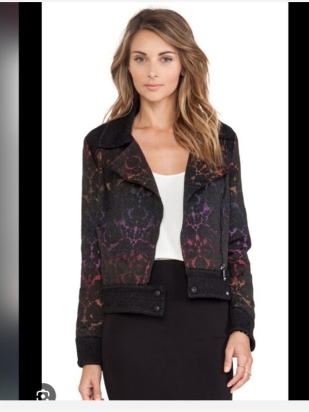 NWT Marchesa Voyage Rainbow Degrade Lace Motorcycle Jacket Sz 8